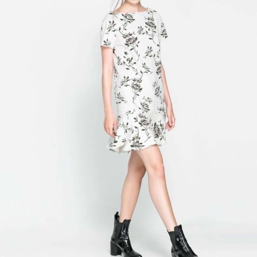 ZARA Floral Neoprene Frill Dress
